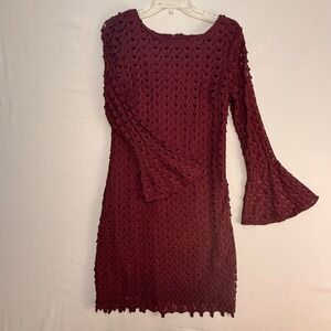 RN Studio Ronni Nicole Burgundy Crochet Knit Bell Sleeve Dress - Size‎ 8